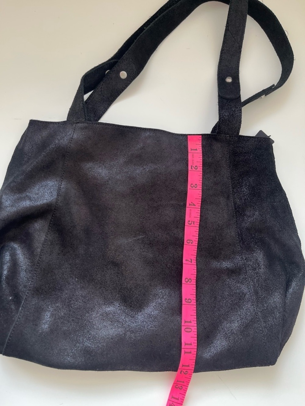 BANANA REPUBLIC Women Black Shimmer Leather Suede Tassel Tote Y2K 2010 - Picture 9 of 10